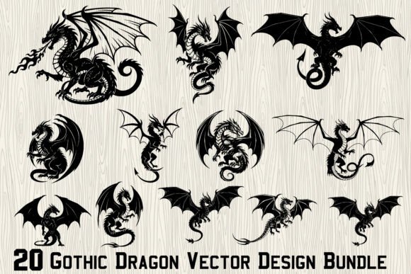 20 Gothic Dragon Vector Design Bundle: A Dark Fantasy Resource for Creators