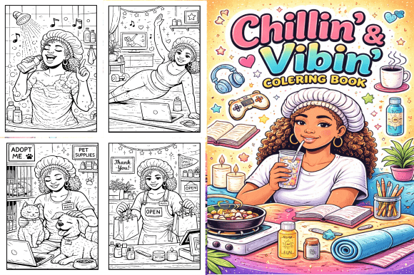 Black Girl Chillin Vibin Coloring Book