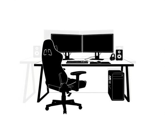 Black Office Workstation Dual Monitors
