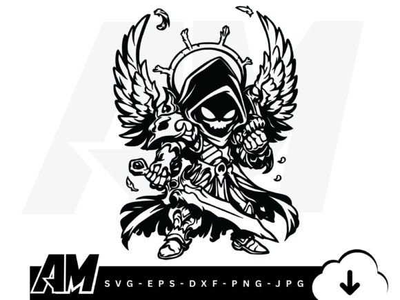 Chibi Grim Reaper SVG Winged Skull Reap: A Darkly Stylish Design for Every Project