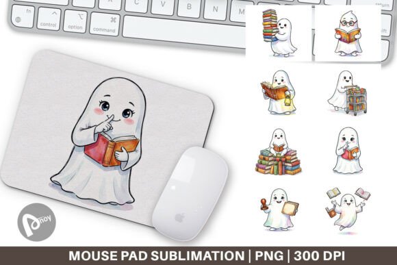 Enhance Your Workspace with the Bookish Ghost Watercolor Mouse Pad PNG