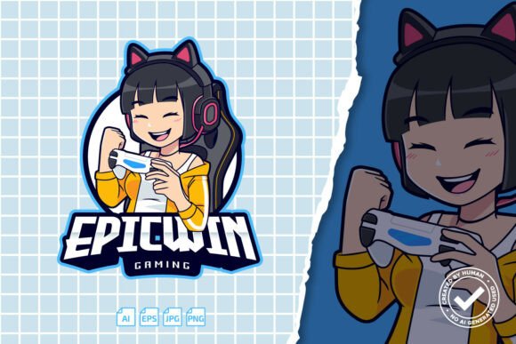 Epic Win Gamer Girl Logo Template