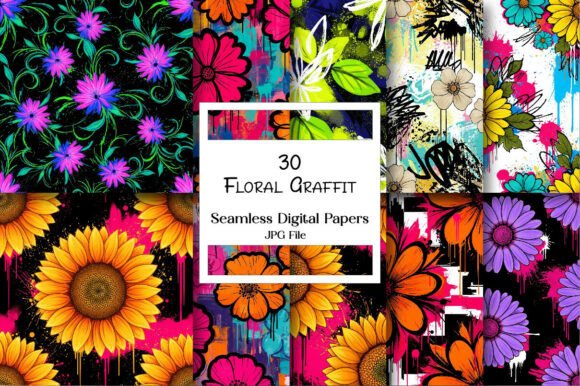 Floral Graffiti Patterns Digital Paper: A Fusion of Urban Edge and Botanical Beauty