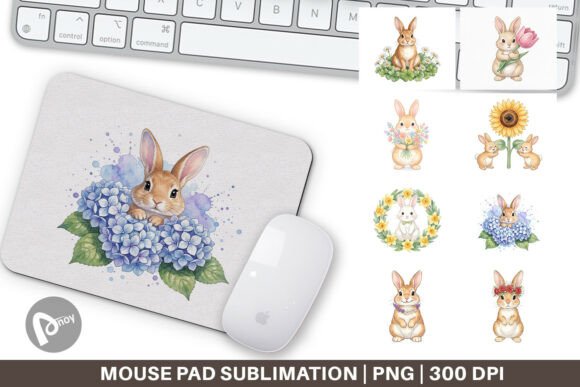 Floral Spring Easter Bunny Mouse Pad PNG: A Stylish Addition to Your Workspace