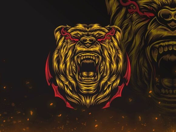 Golden Roaring Bear Mascot Logo