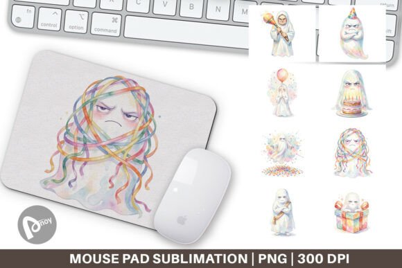 Grumpy Ghost Watercolor Mouse Pad Design: A Creative Addition to Your Workspace