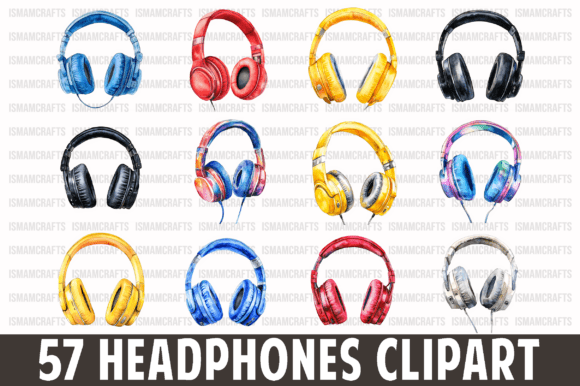 Headphones Watercolor Clipart Bundle PNG