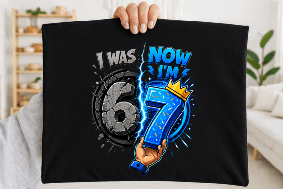 I Was 6 Now I’m 7 PNG – A Vibrant 7th Birthday Design for Kids