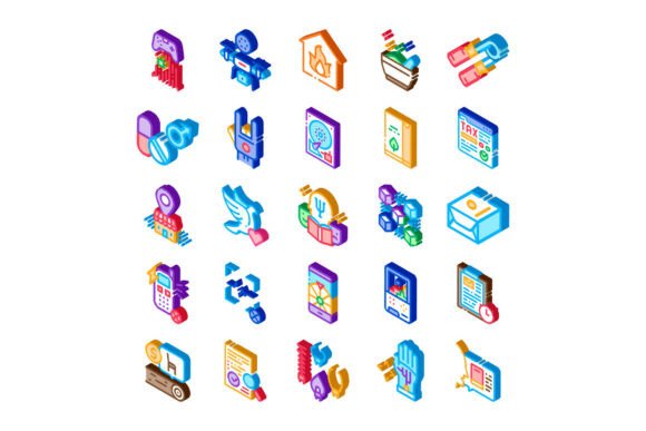 Isometric Icon Collection Representing V