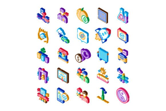 Isometric Icon Set Representing Various