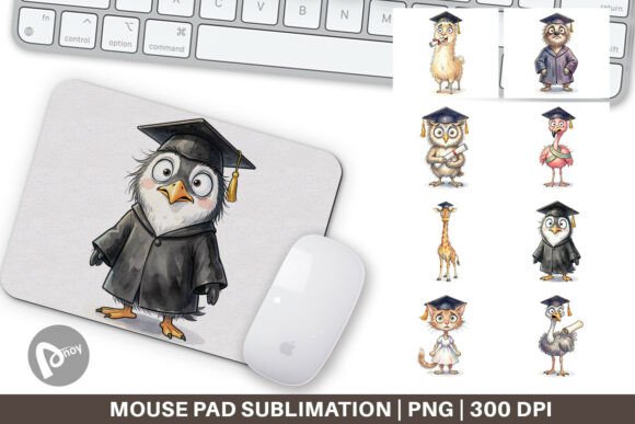 Messy Animal Graduation Mouse Pad PNG