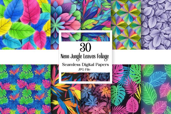 Neon Jungle Leaves Foliage Digital Paper: A Bold Fusion of Nature and Neon