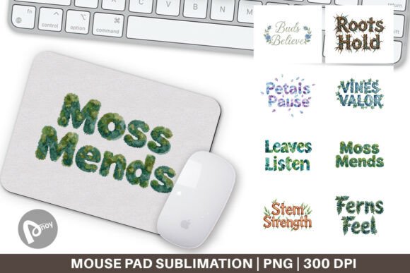 Patina Blue Botanical Mouse Pad PNG
