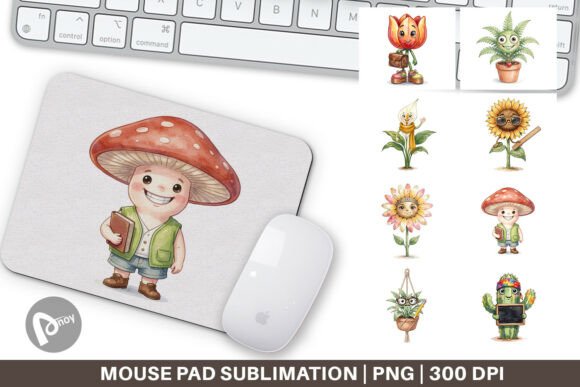 Retro Groovy Plant Mouse Pad PNG