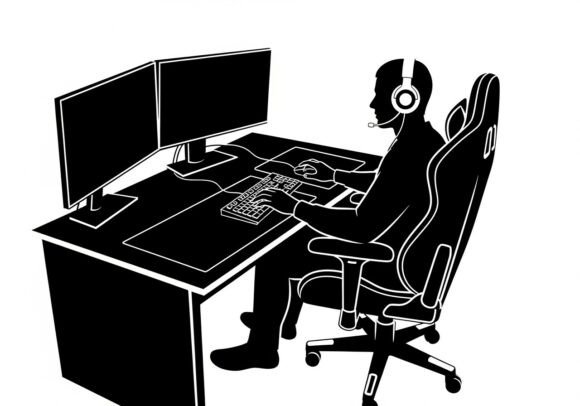 Silhouette of a Man Sitting at a Desk: A Modern Symbol of Work and Innovation