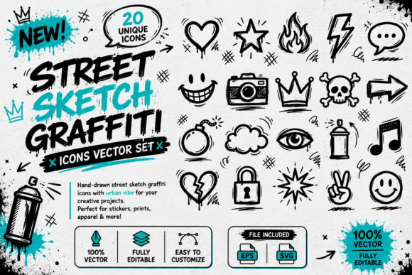 Street Sketch Graffiti Icons Vector Symb