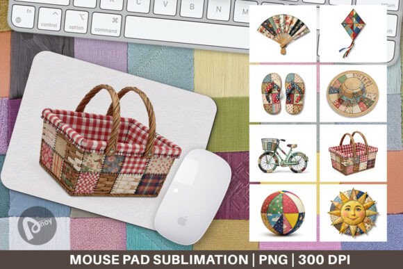 Summer Patchwork Fabric Mouse Pad PNG