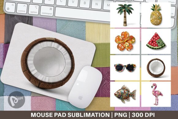 Summer Tropical Patchwork Mouse Pad PNG: A Creative Addition to Your Workspace