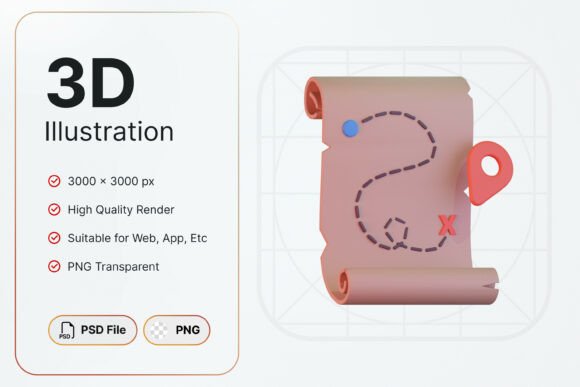 Treasure Map Icon: A 3D Adventure for Your Digital Projects