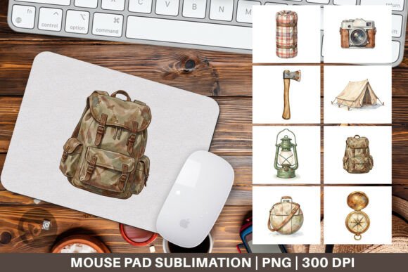 Vintage Camp Gear Watercolor Mouse Pad: A Stylish Addition to Your Workspace