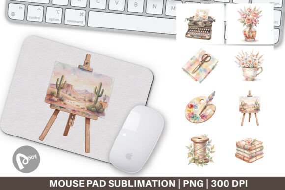 Watercolor Boho Craft Mouse Pad PNG for a Stylish and Functional Workspace