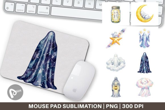 Watercolor Celestial Ghost Mouse Pad PNG: A Unique Addition to Your Workspace