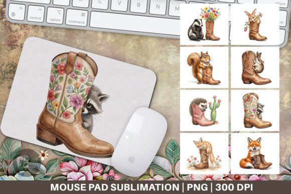 Watercolor Desert Animal Boot Mouse Pad