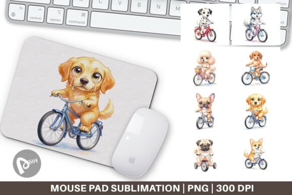 Watercolor Dogs on Bicycle Mouse Pad PNG: A Creative Way to Enhance Your Workspace