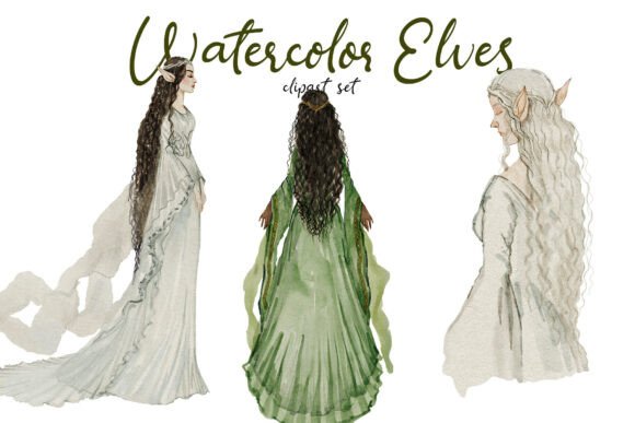 Watercolor Elf Portrait Hand-drawn Pack