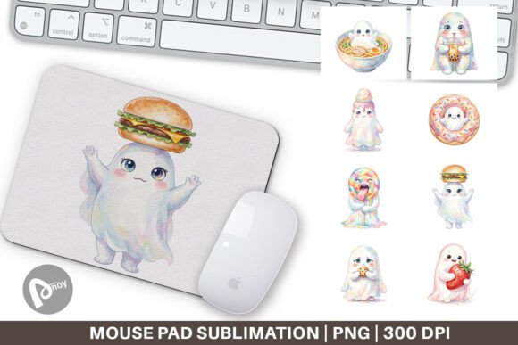 Watercolor Ghost Food Mouse Pad PNG