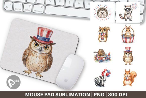 Watercolor Patriotic Animals Mouse Pad: A Creative Addition to Your Workspace