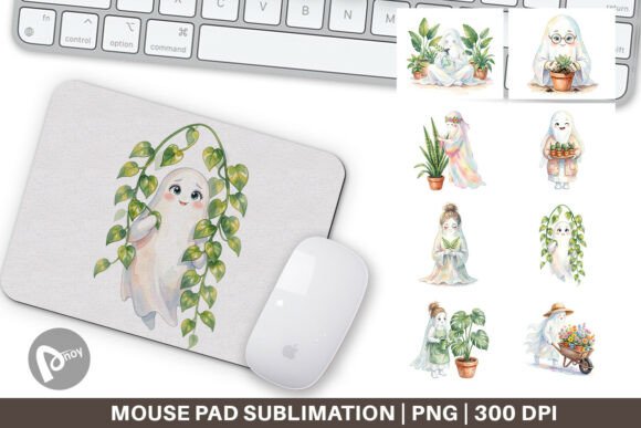 Watercolor Plant Ghost Mouse Pad PNG
