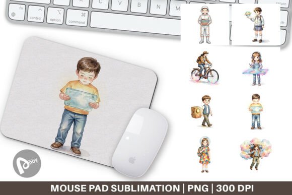 Watercolor Retro Space Kid Mouse Pad