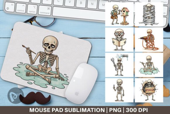 Watercolor Skeleton DIY Mouse Pad PNG