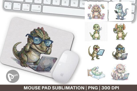 Watercolor Tired Tech Dinosaur Mouse Pad